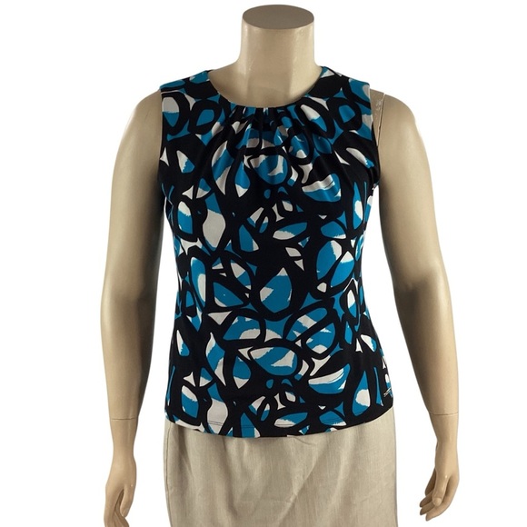 Calvin Klein Sleeveless Blouse Abstract Print Blue Multicolor Size L - Picture 1 of 7